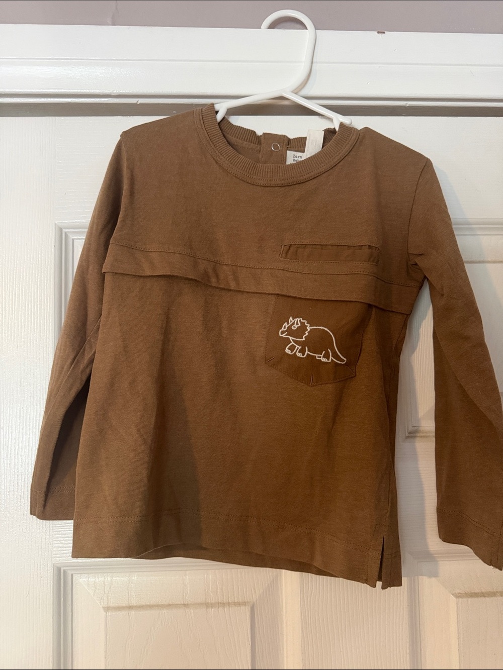 Zara Brown Long-Sleeve Top with Dino Pocket